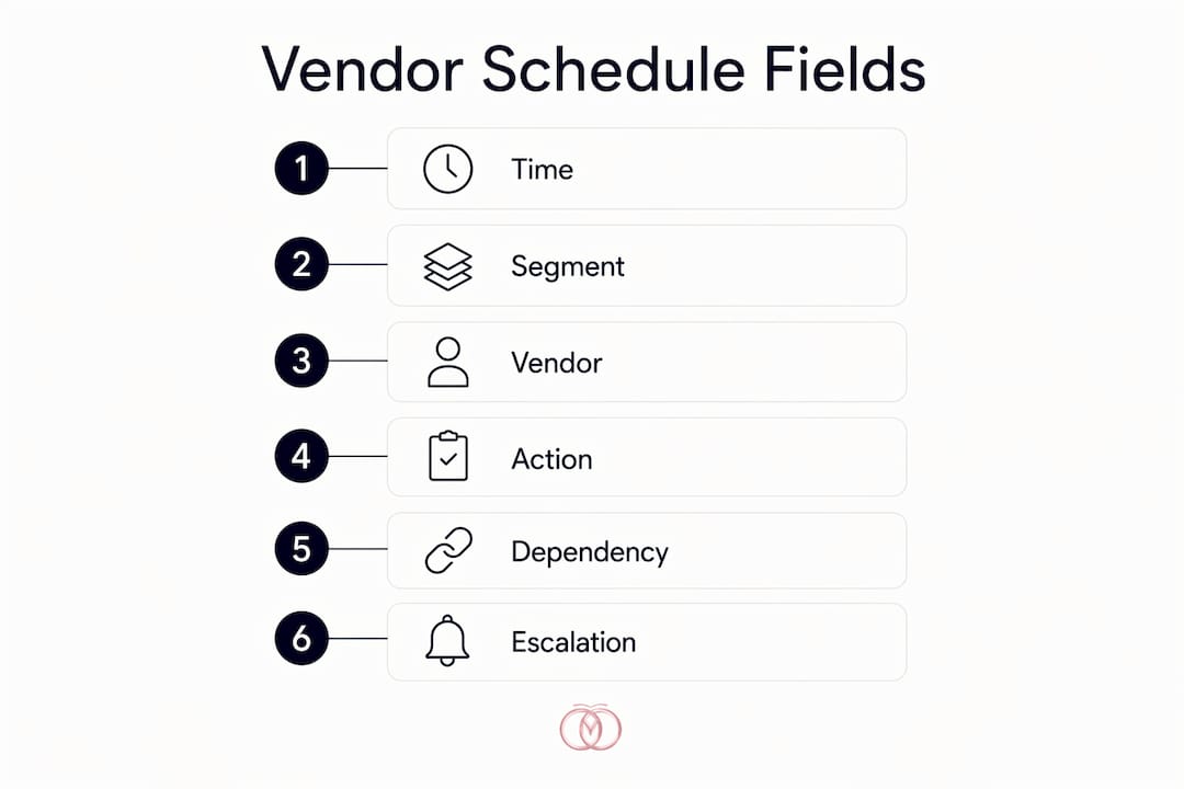 Infographic showing core fields of vendor production schedule