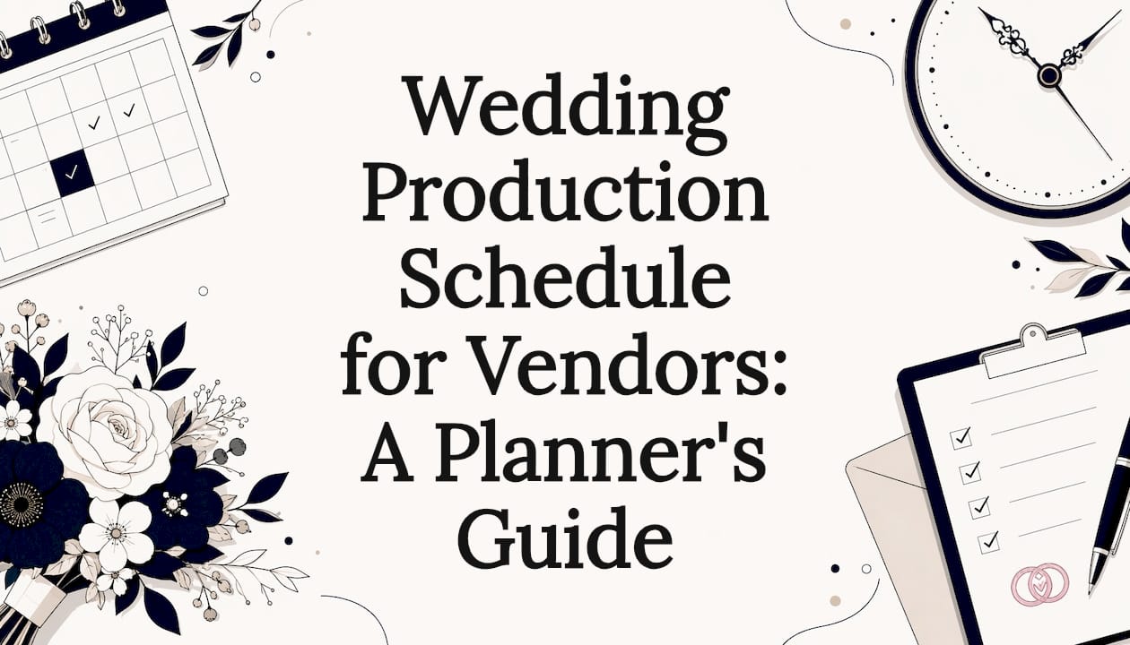 Decorative wedding production schedule title card illustration