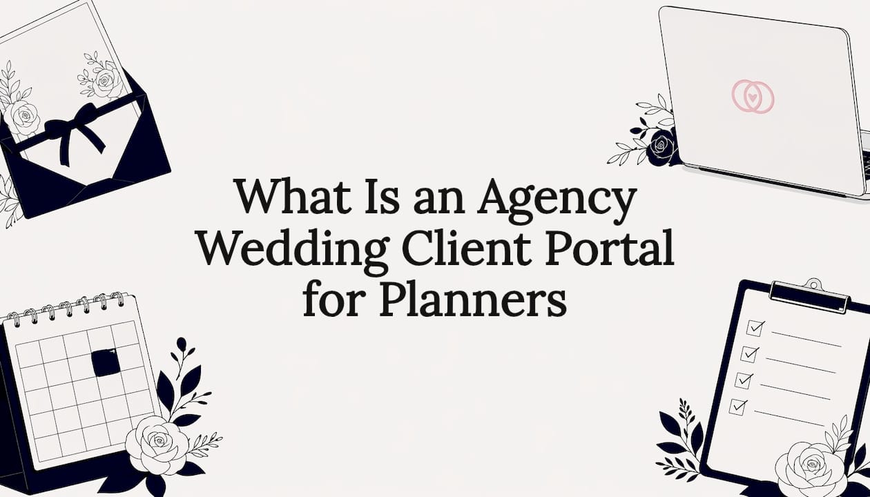 Decorative wedding client portal title card illustration