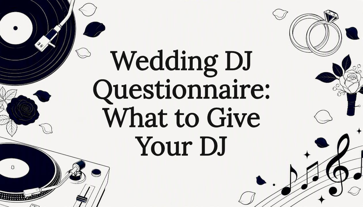 Decorative title card illustration for wedding DJ questionnaire