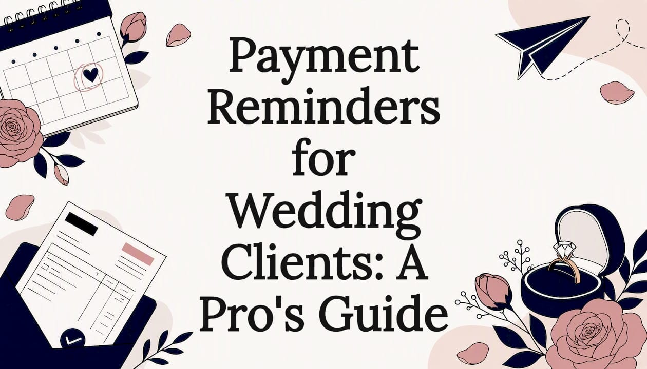 Decorative title card illustration with wedding and payment motifs