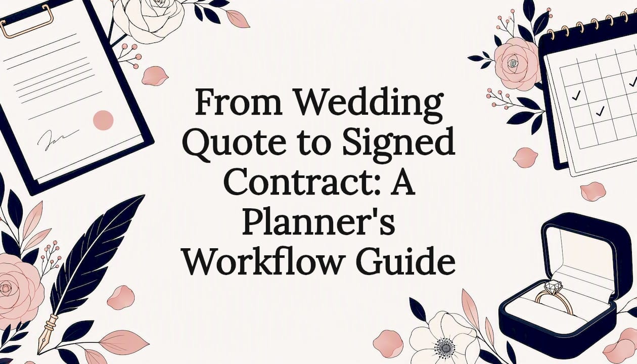 Decorative wedding planning workflow title card illustration