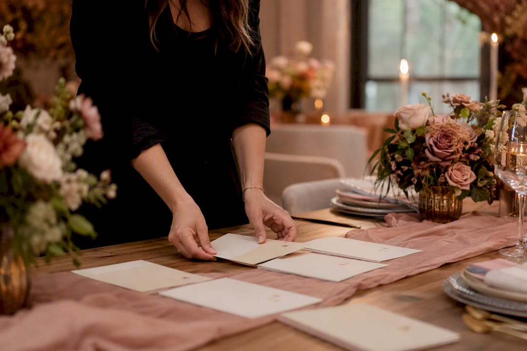 Hands completing wedding RSVP meal selection