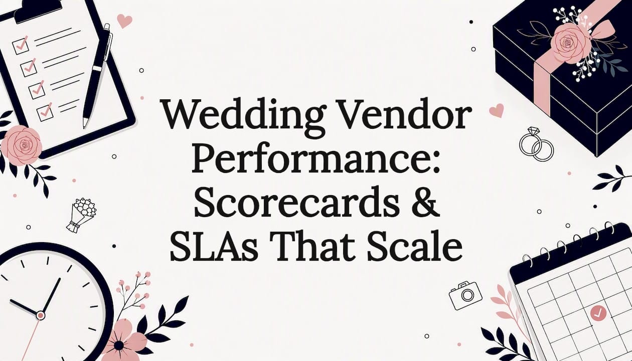 Decorative title card illustration for wedding vendor performance article
