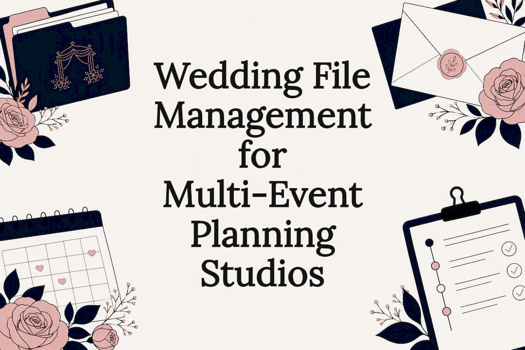 Decorative title card for wedding file management article