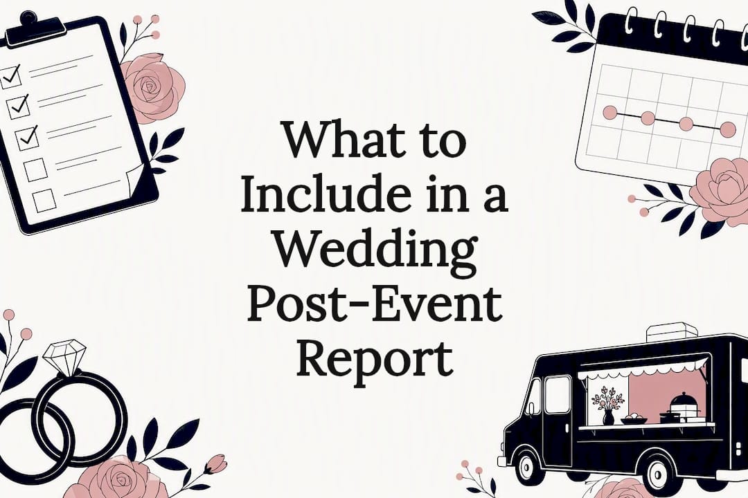 Decorative wedding report title card illustration