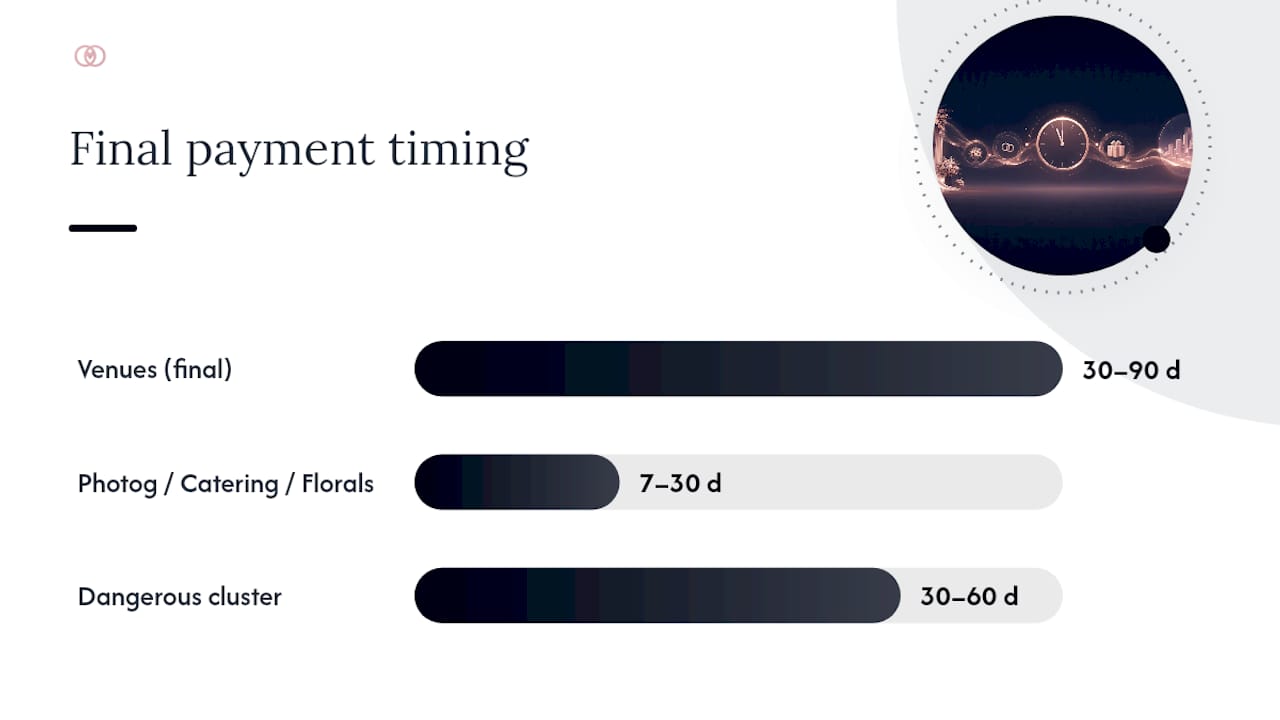 Vendor payment timing ranges before weddings