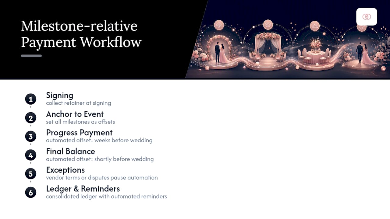 Wedding payment milestone workflow
