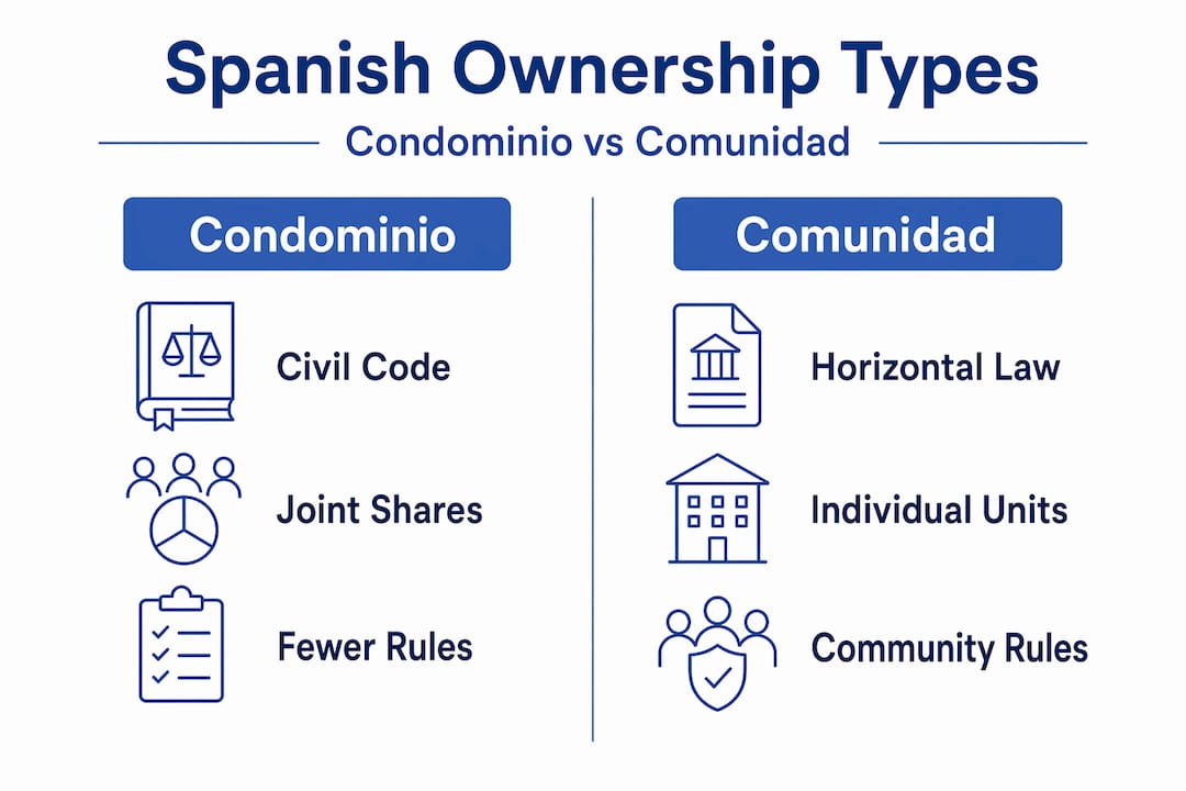 Infographic comparing condominio and comunidad features
