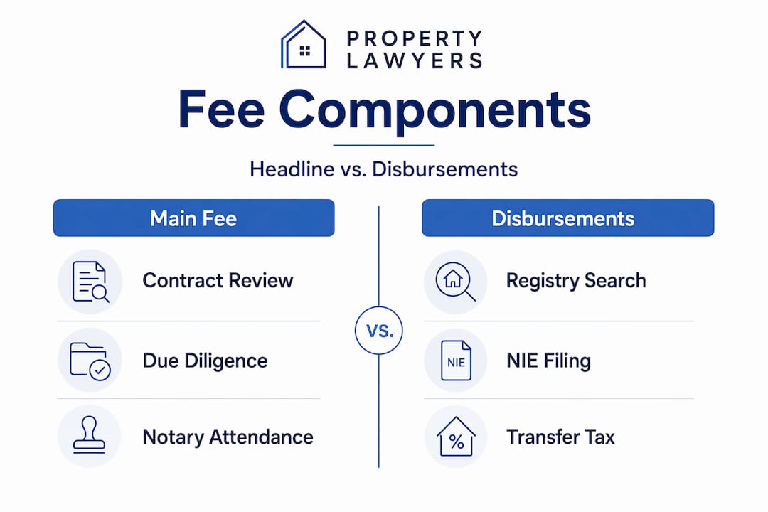 Infographic comparing main lawyer fees and disbursements