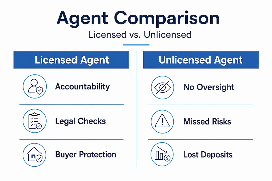 Split infographic comparing licensed vs unlicensed agents