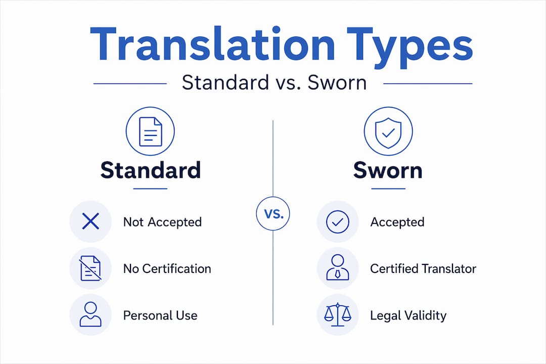 Infographic comparing standard and sworn translations