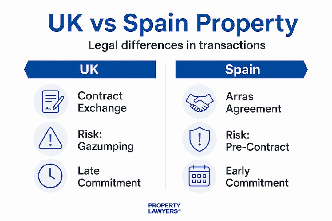 Infographic comparing UK and Spain property laws