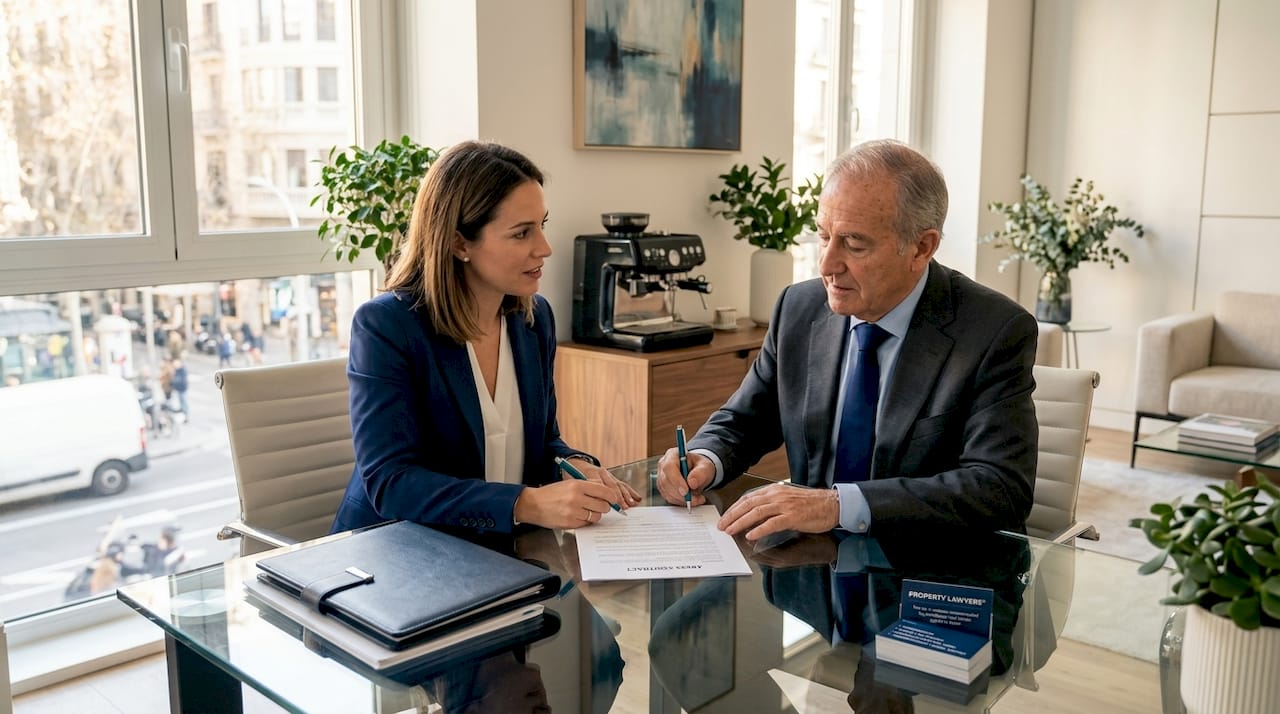 Buyer and seller signing property contract