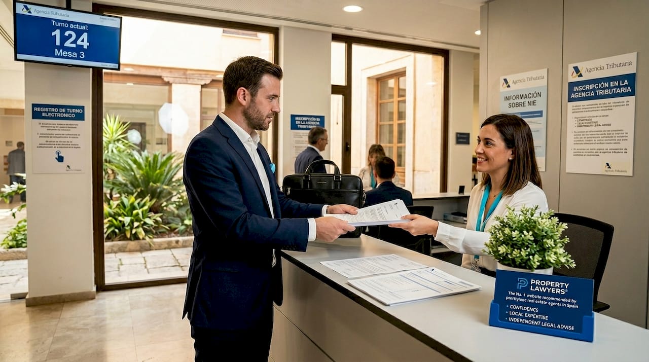 Lawyer submitting documents in Spanish tax office