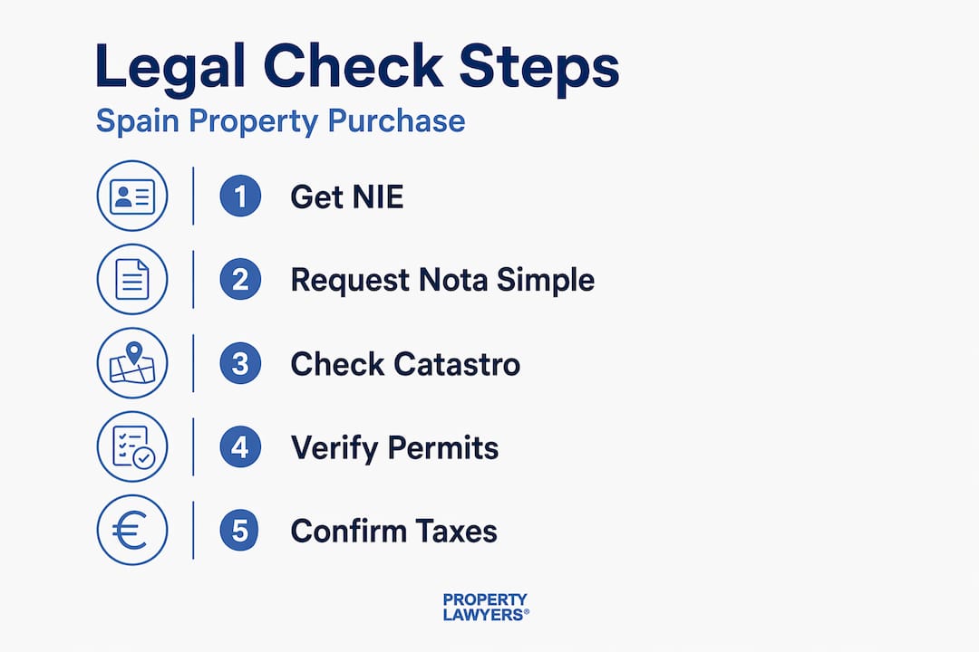 Infographic showing steps to check Spanish property legal status