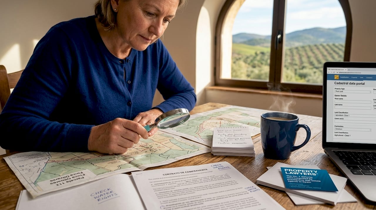 Realtor reviewing rural land maps in office