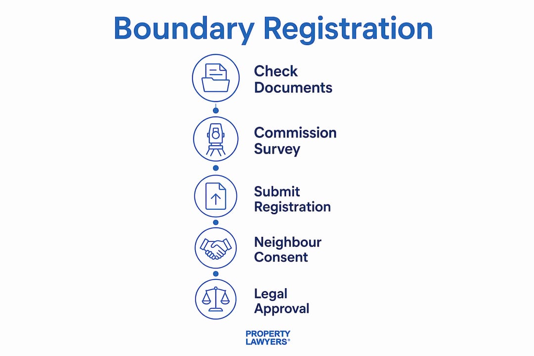 Infographic illustrating property boundary registration steps