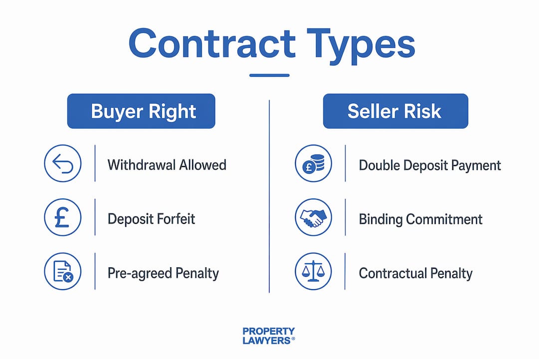 Infographic comparing Spanish property contract types