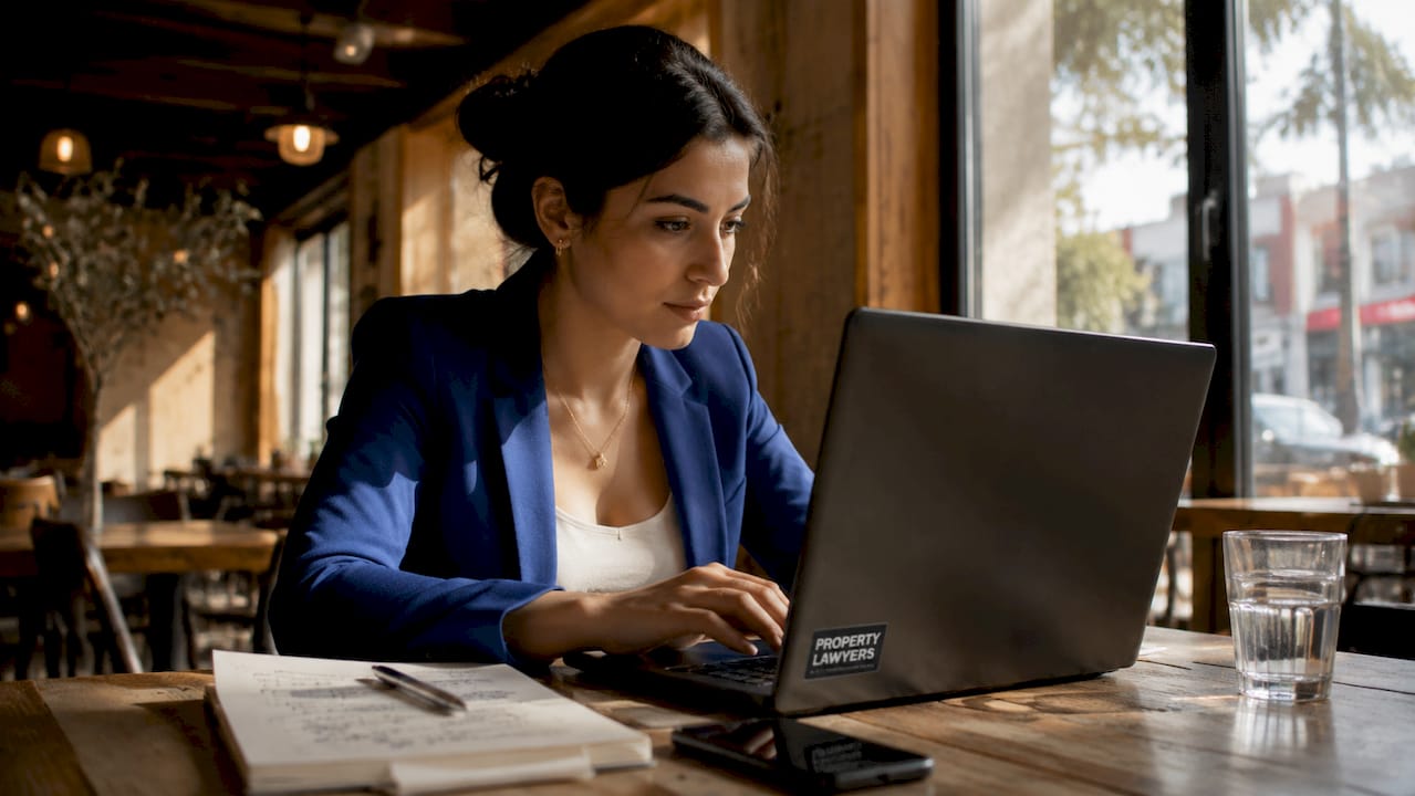 Marketer working on digital property listings at home