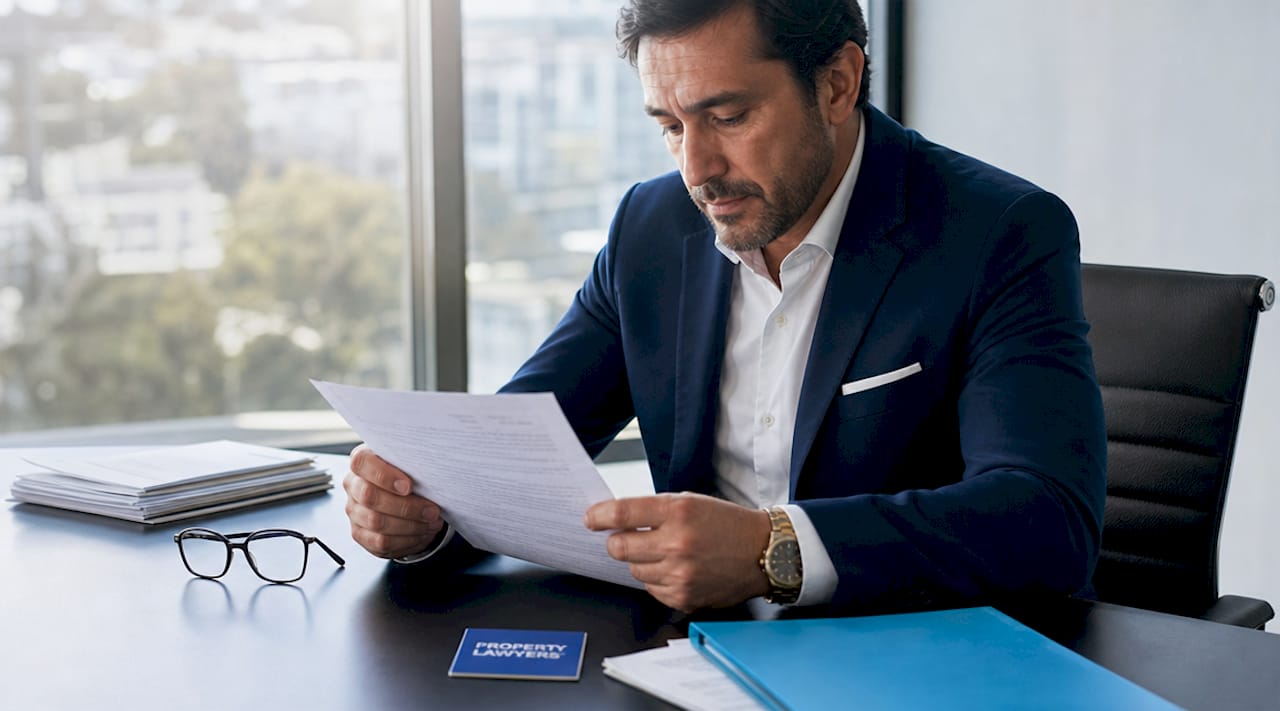 Lawyer examining Spanish property legal documents