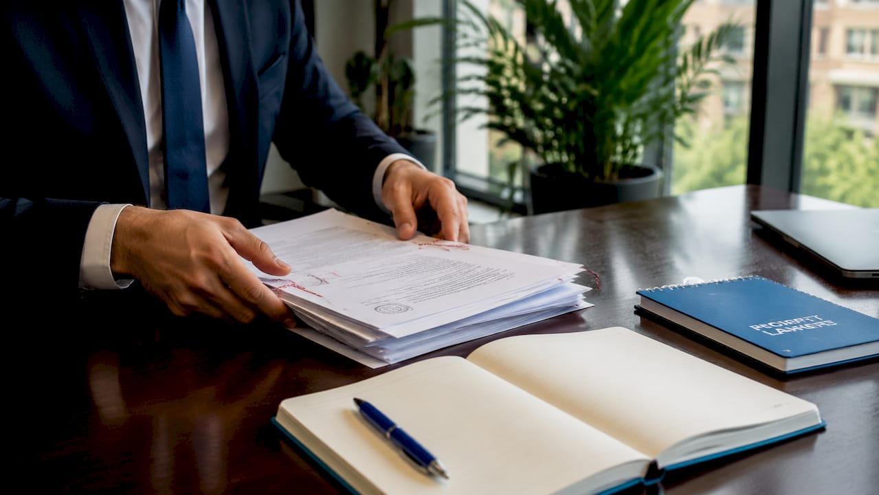 Close-up of hands handling Spanish probate documents