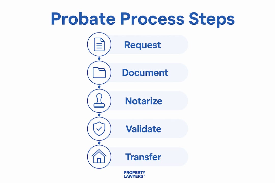 Infographic illustrating probate process steps in Spain