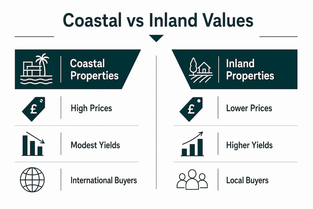Infographic comparing coastal and inland property resale values