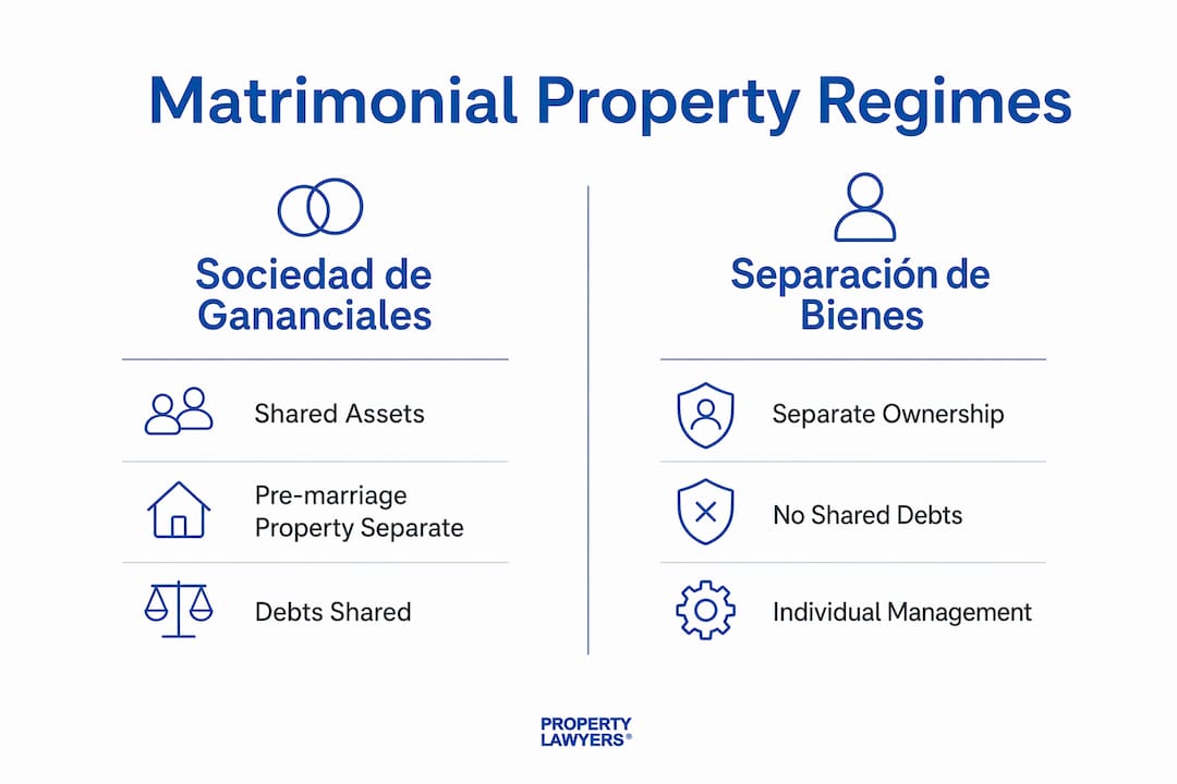 Infographic comparing Spanish property regimes
