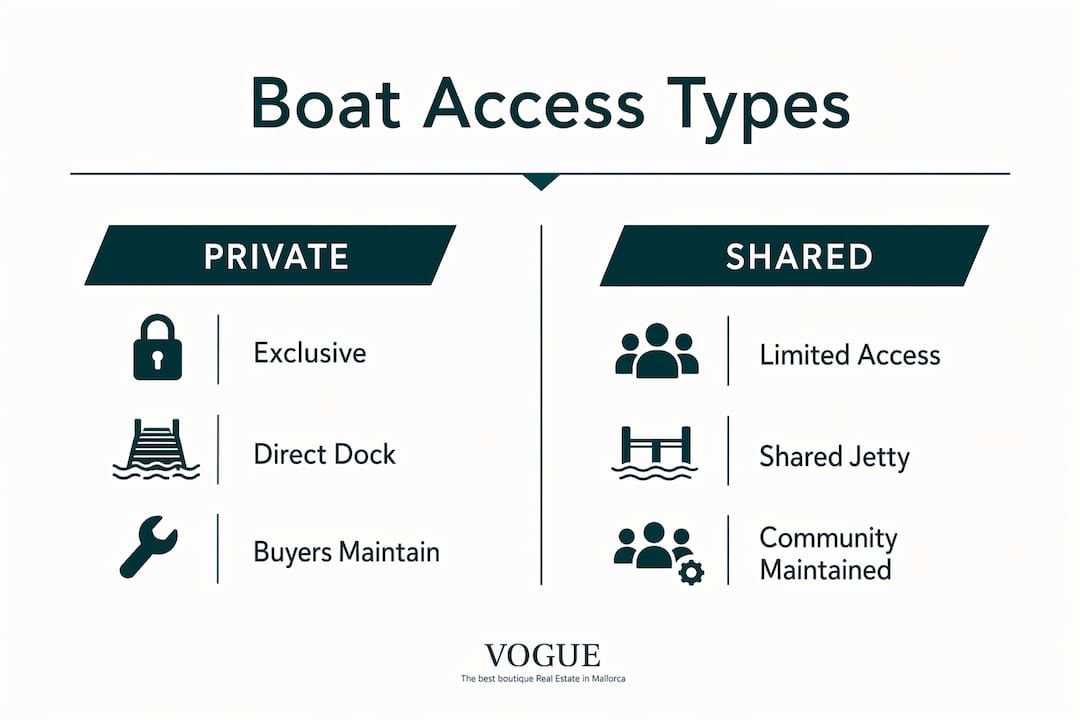 Infographic comparing private vs shared boat access types