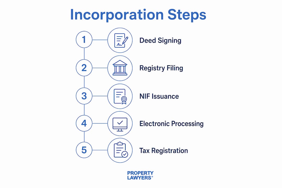 Infographic illustrating steps to incorporate a company in Spain