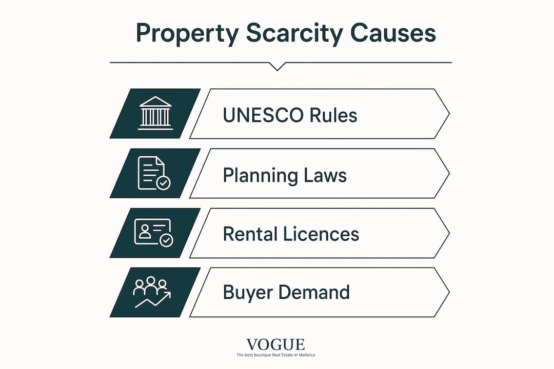 Infographic detailing causes of Tramuntana property scarcity