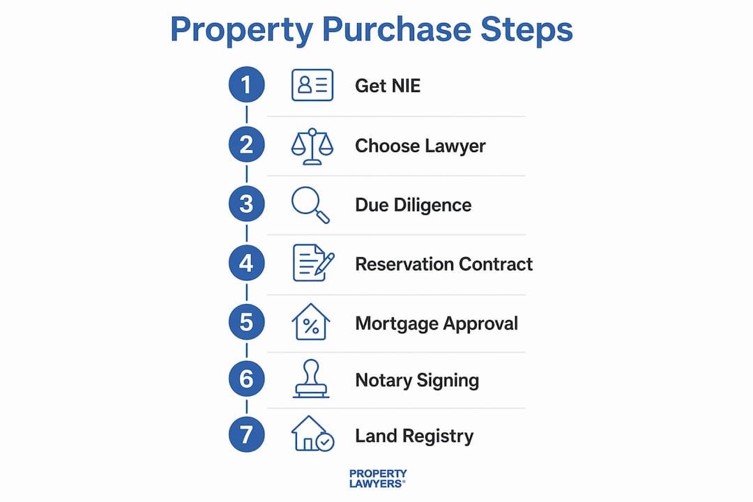 Infographic outlining steps to purchase Spanish property