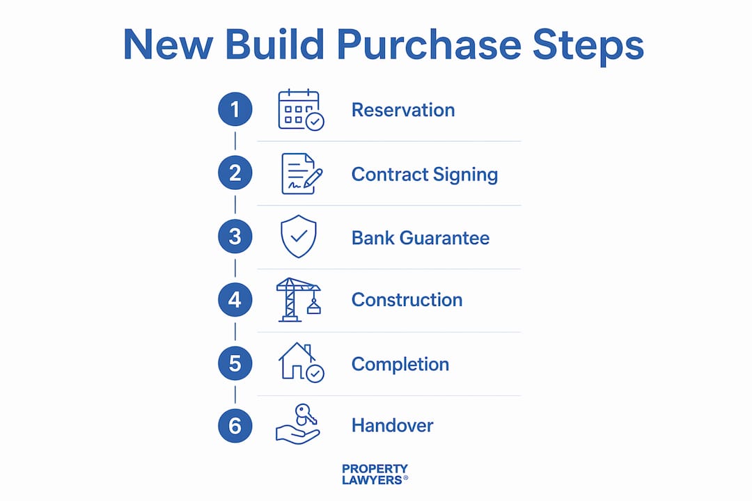 Infographic showing steps to buy new build property in Spain