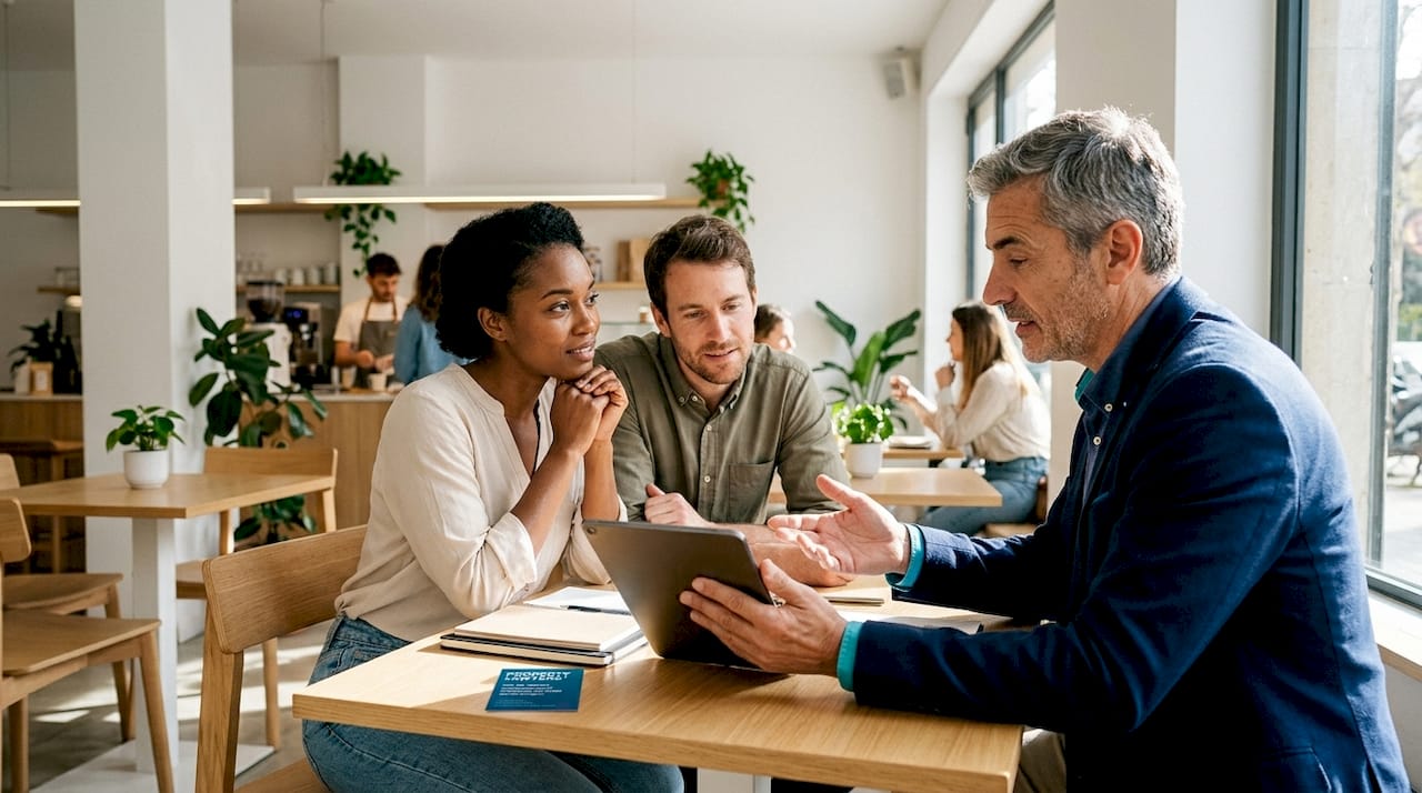 Couple consulting with Barcelona property lawyer