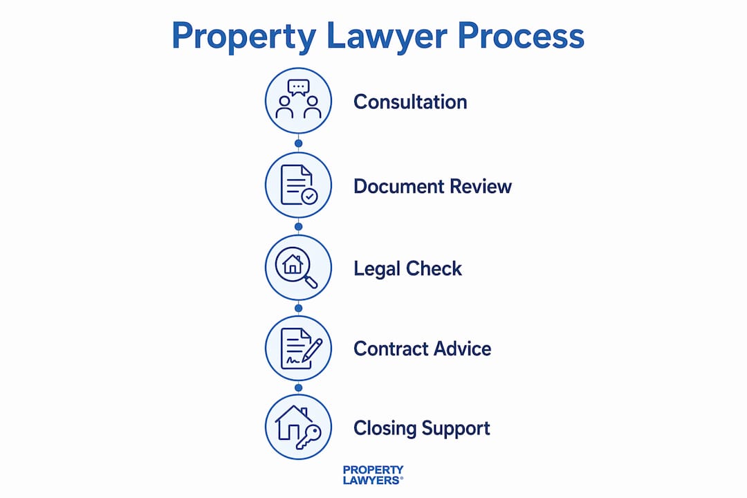 Infographic illustrating property lawyer process steps