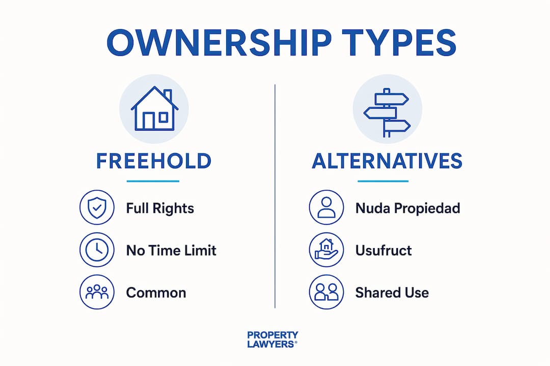 Infographic comparing freehold and alternative Spanish property ownership types