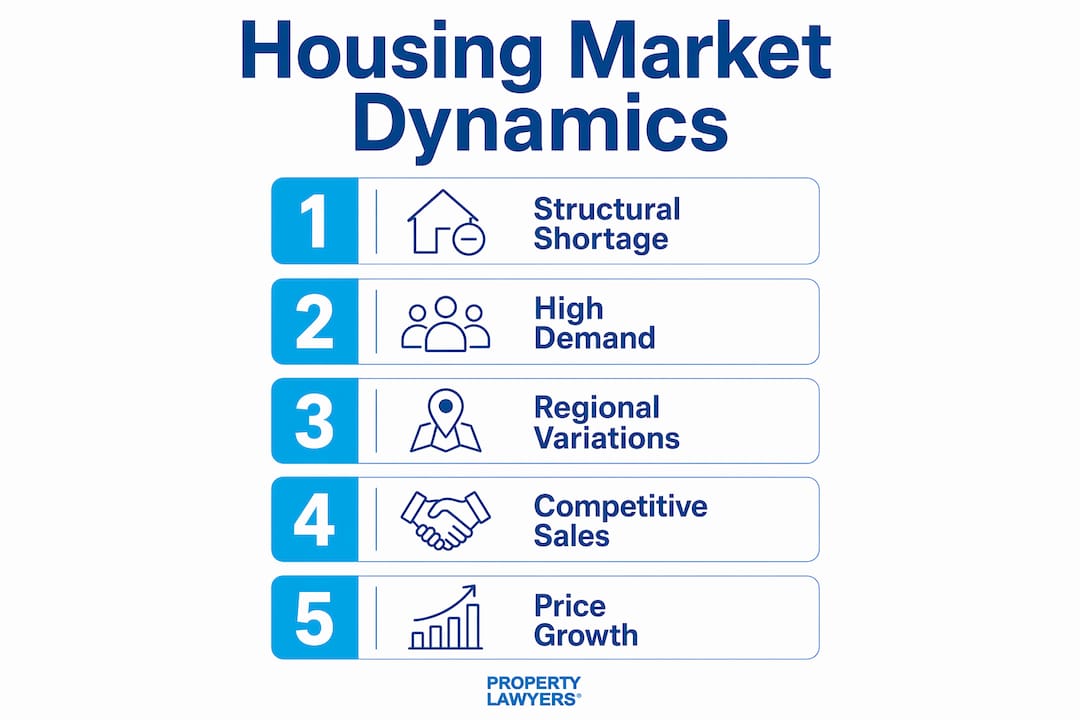 Infographic showing housing market supply and demand steps
