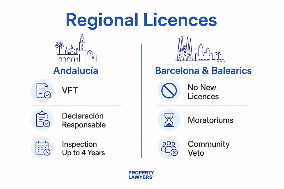 Infographic comparing regional tourist licence requirements in Spain