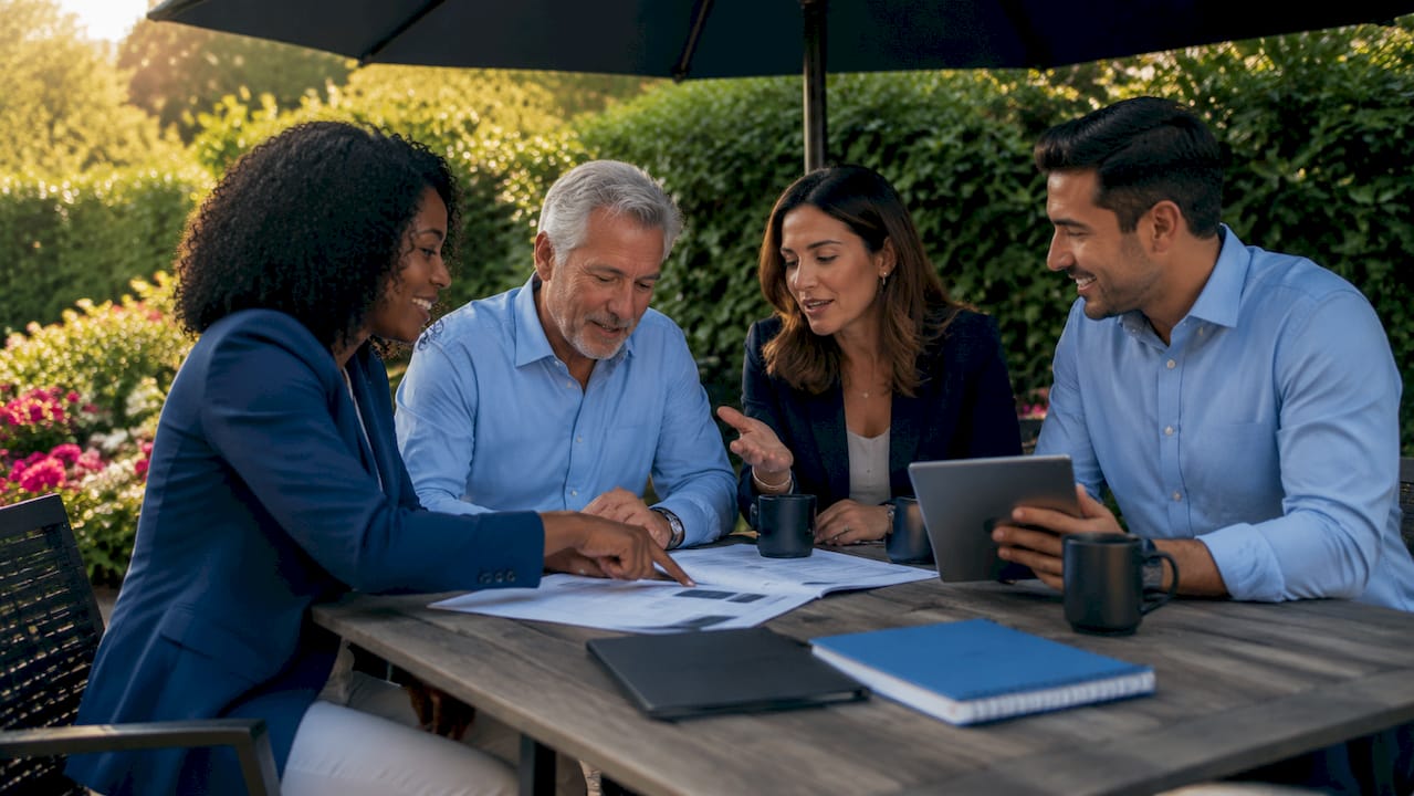 Diverse property owners discussing community documents