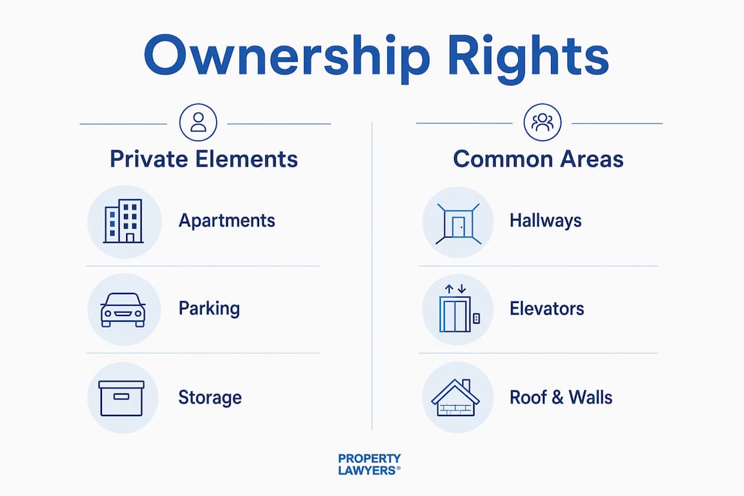 Infographic comparing private and common property elements