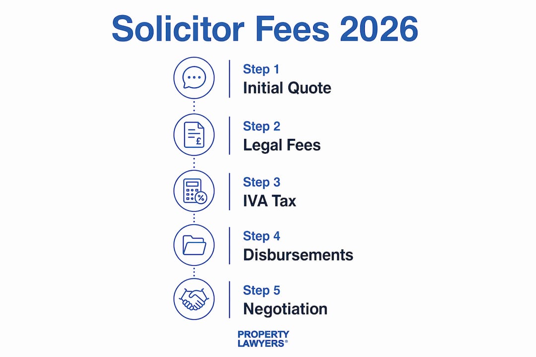 Infographic illustrating Marbella solicitor cost steps in 2026