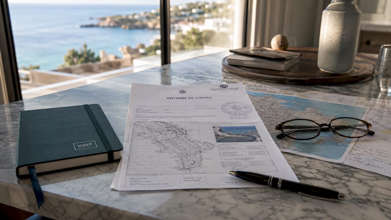 Informe de Costas document on table with glasses