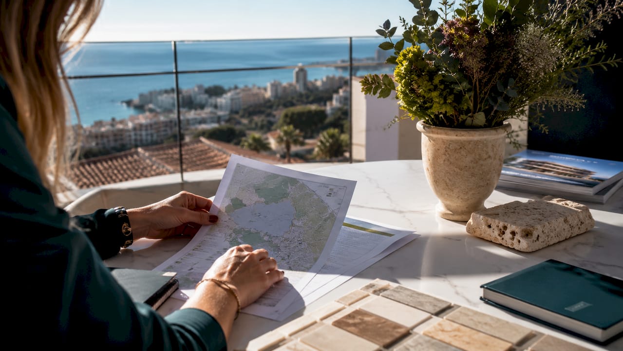 Hands reviewing Mallorca rental zone documents