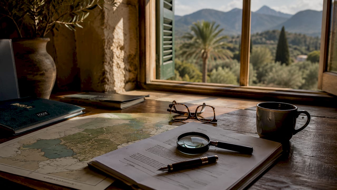 Workspace with Mallorca rural land classification documents
