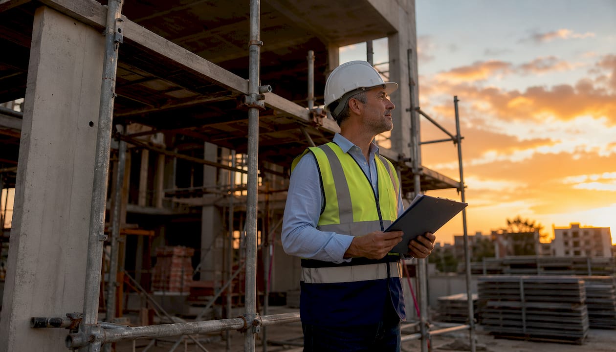 Technical officer inspecting new-build structure