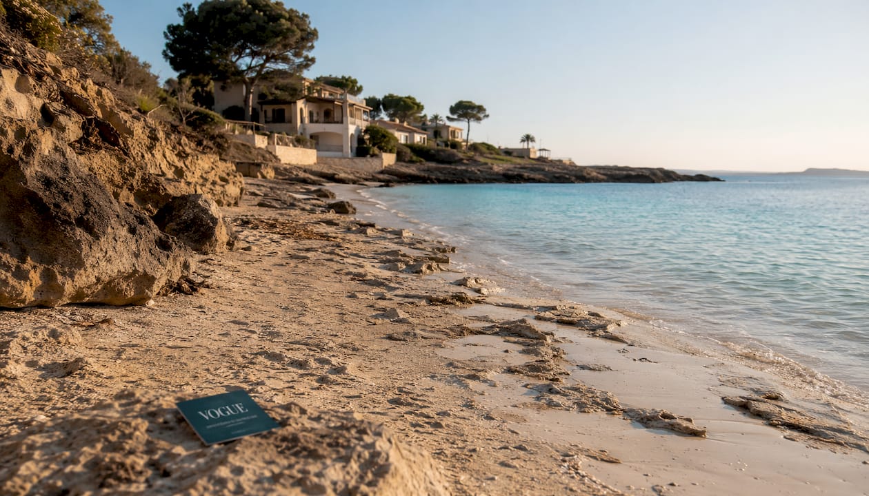 Eroded Mallorca beach near coastal homes
