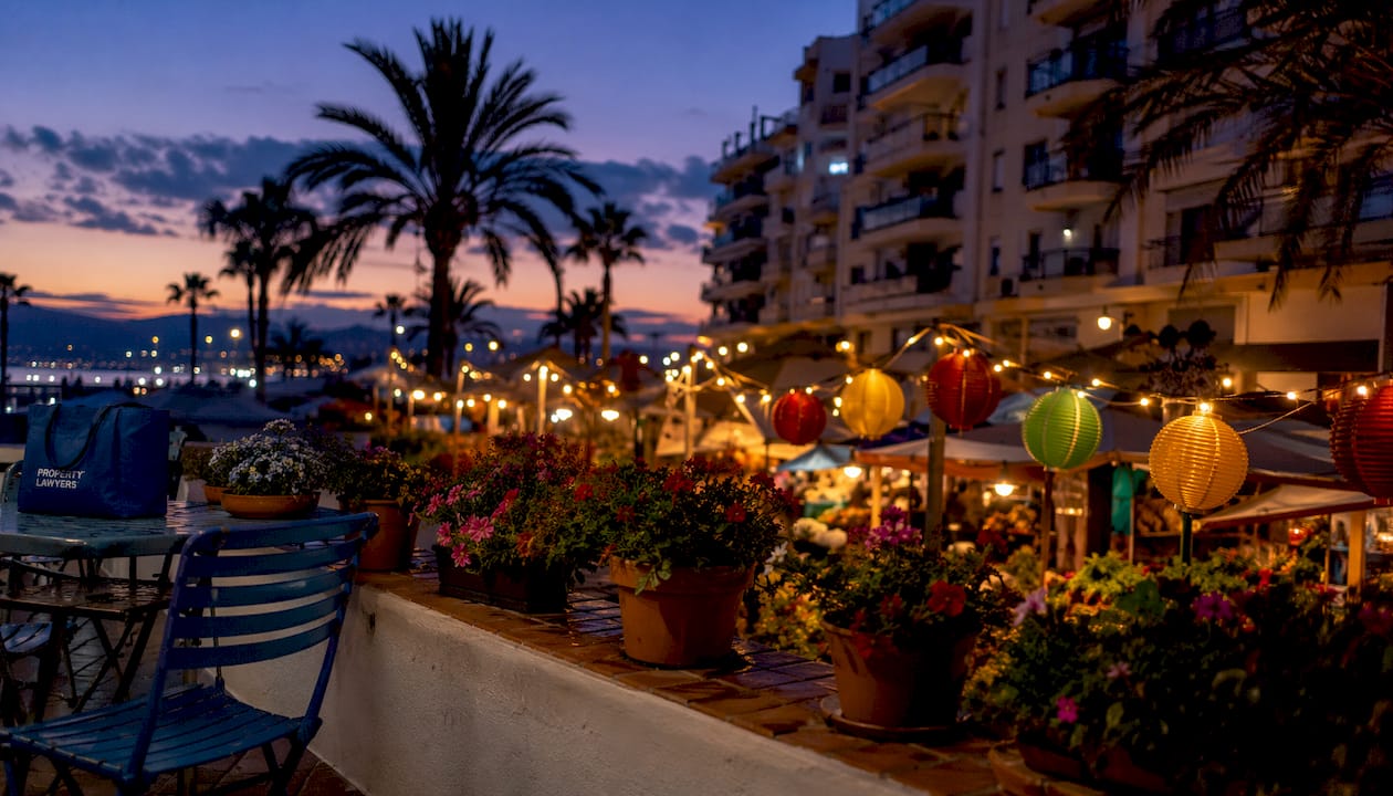 Málaga cityscape with modern residential buildings at sunset