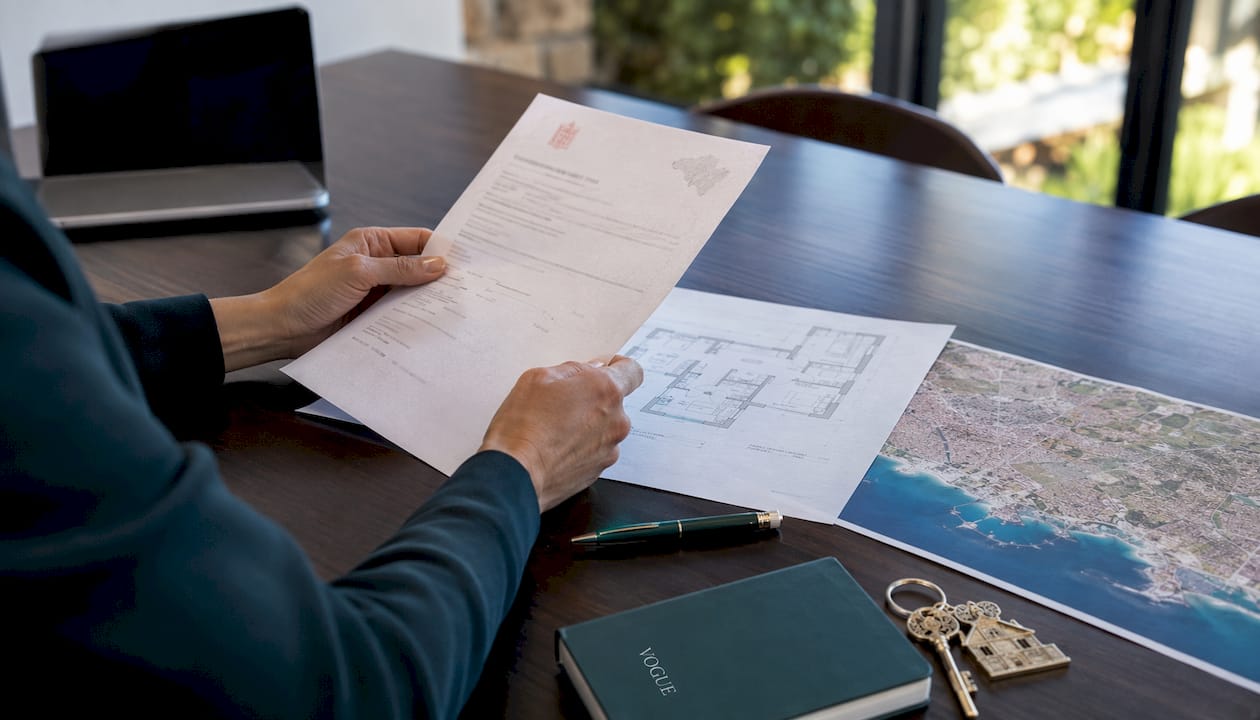 Hands holding Mallorca habitation certificate document