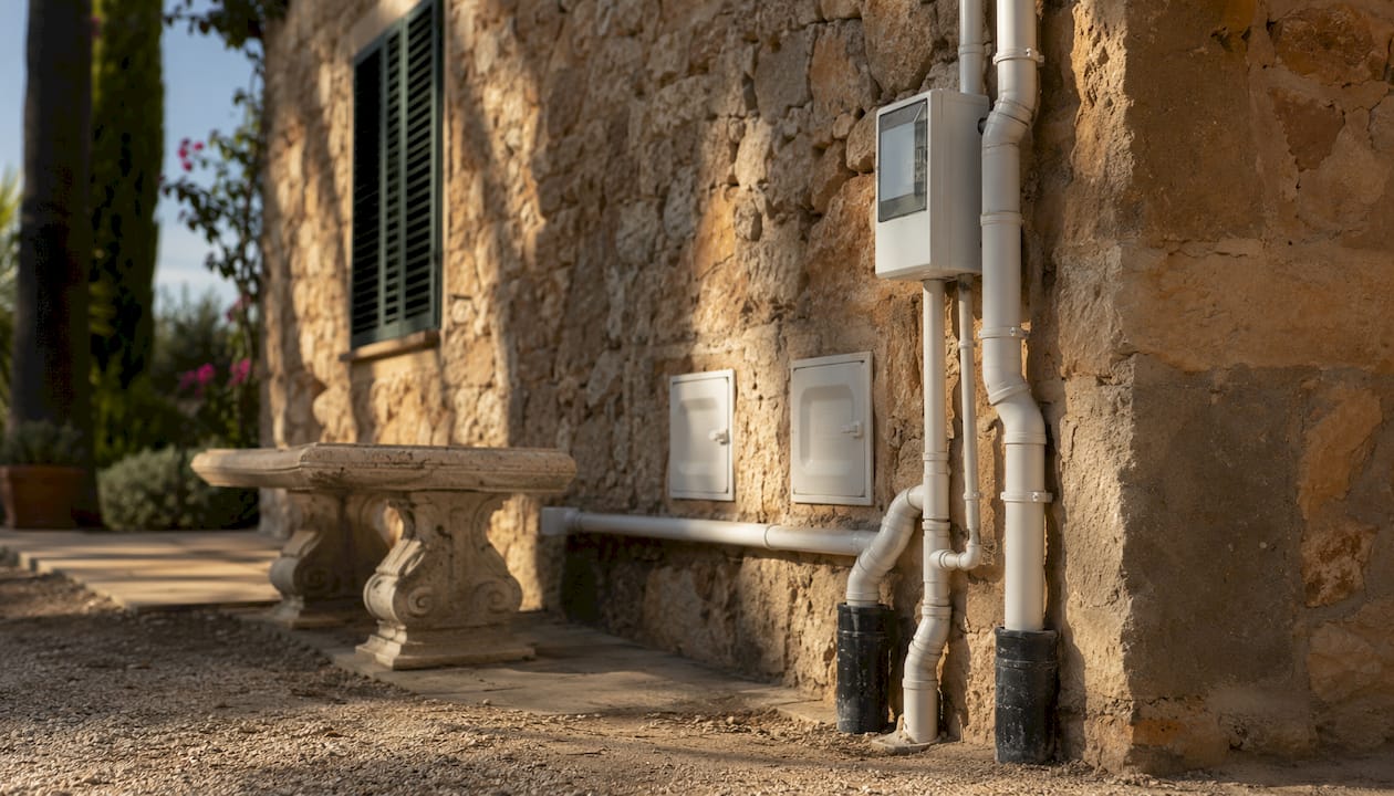 Utility upgrade pipes at Mallorca finca